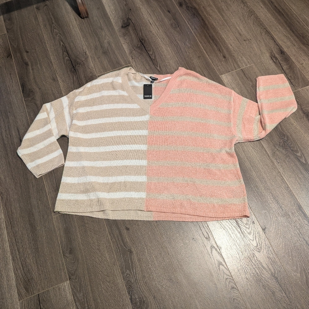 Torrid Ashton Striped Multi V Neck Pullover Sweater. Acrylic Blend Knit. 3X.